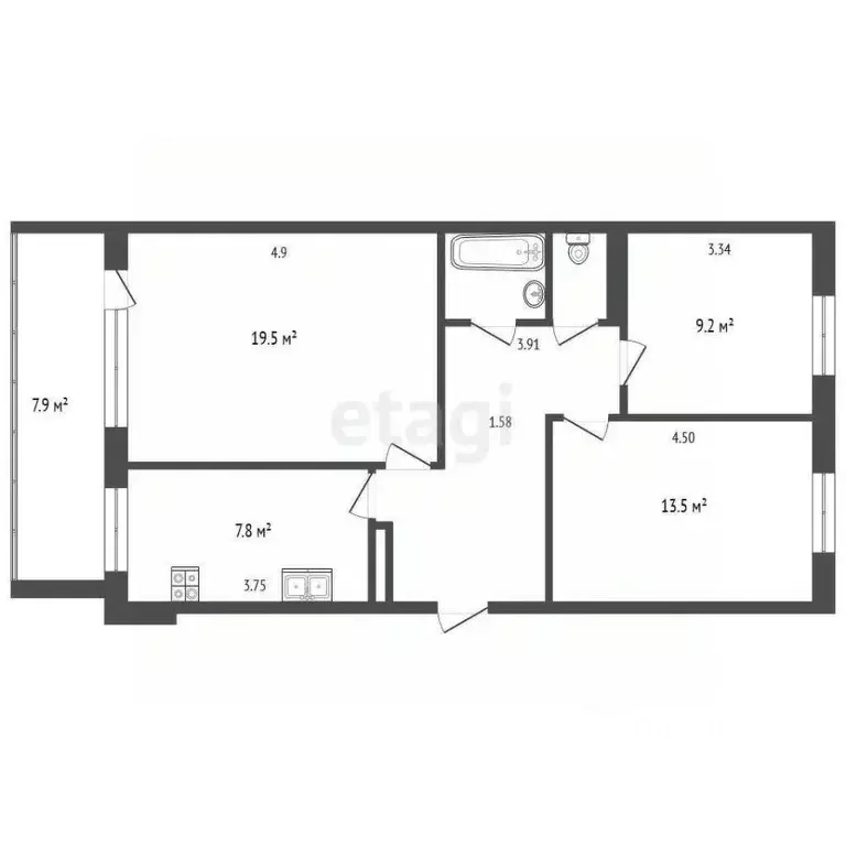 3-к кв. Тюменская область, Тюмень ул. Салтыкова-Щедрина, 59 (63.7 м) - Фото 1