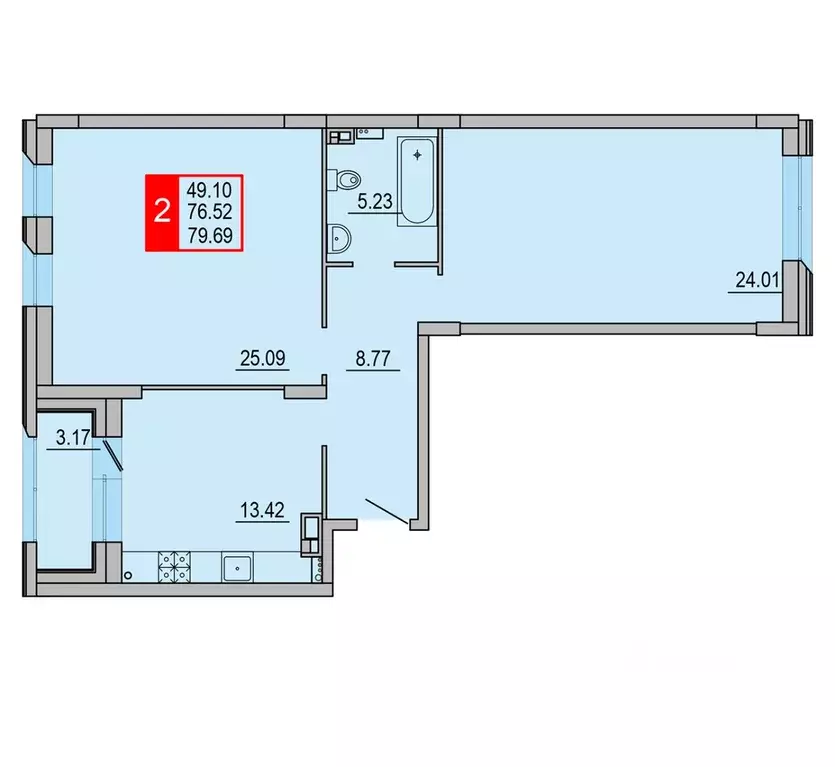 2-к кв. Тверская область, Тверь Петербургское ш. (79.69 м) - Фото 1