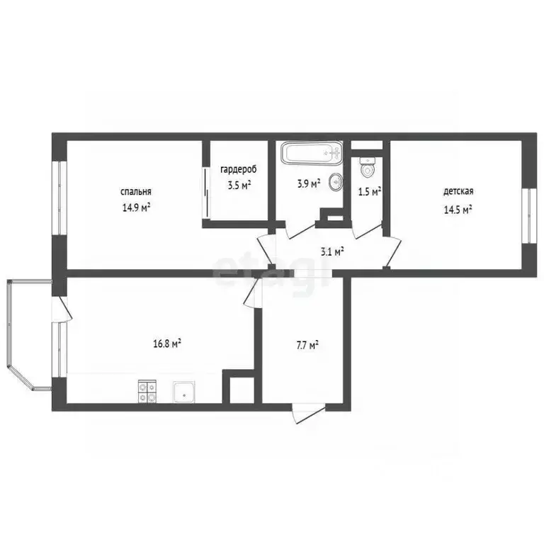 2-к кв. Тюменская область, Тюмень ул. Константина Посьета, 3 (68.0 м) - Фото 1