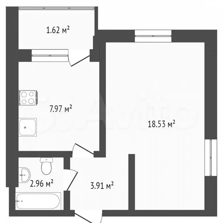 1-к. квартира, 33,3 м, 6/6 эт. - Фото 0