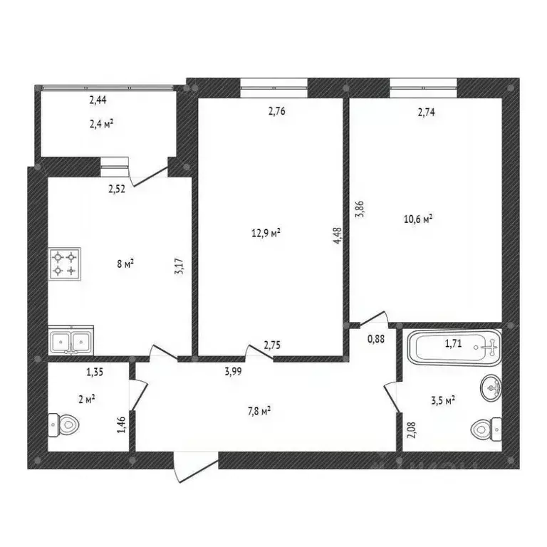 2-к кв. Башкортостан, Уфа ул. Гази Загитова, 11/1 (45.2 м) - Фото 1