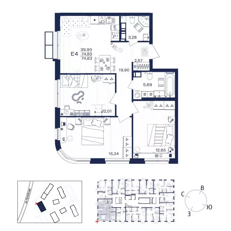 3-к кв. Тульская область, Тула  (74.83 м) - Фото 1