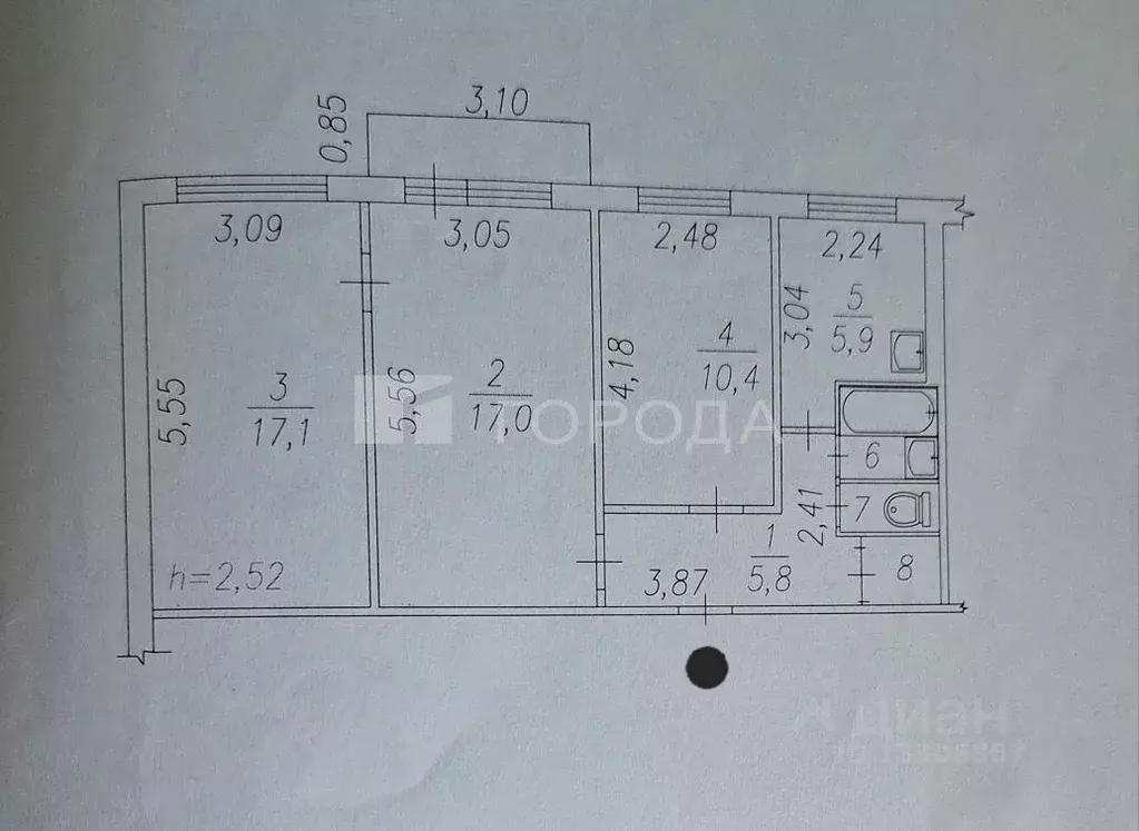3-к кв. Кемеровская область, Новокузнецк ул. Тореза, 111 (60.5 м) - Фото 2