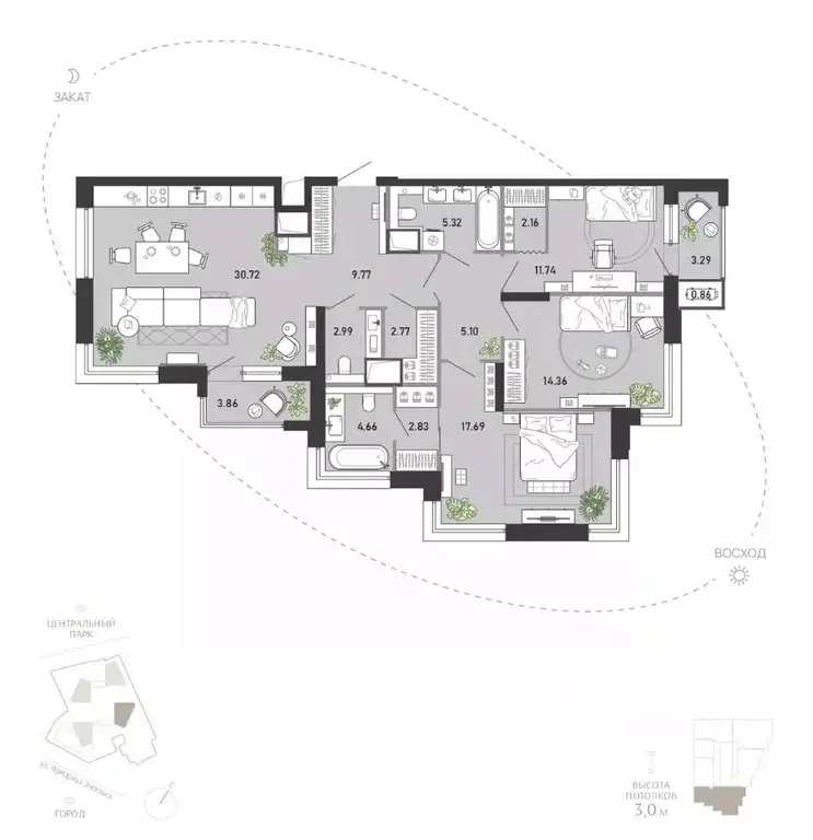 3-к кв. Тульская область, Тула Премьер Парк жилой комплекс (118.12 м) - Фото 0