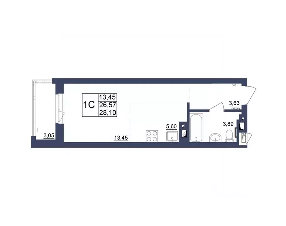 Студия Башкортостан, Уфа Космос жилой комплекс, лит1 (28.19 м) - Фото 1