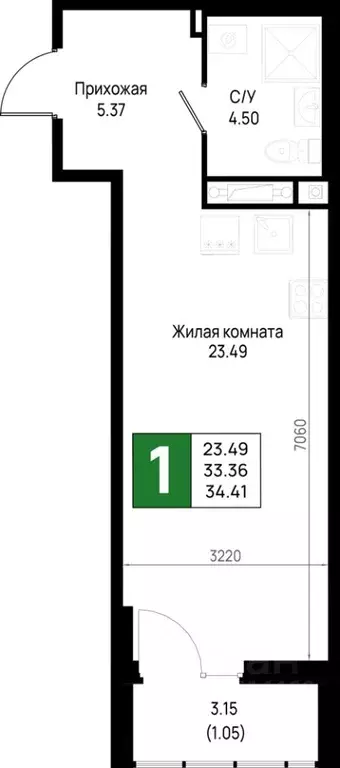 1-к кв. Ленинградская область, Всеволожский район, Свердловское ... - Фото 1