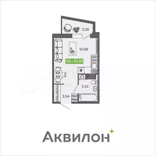 Квартира-студия, 23,5м, 2/9эт. - Фото 0