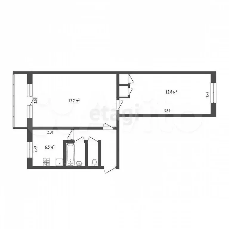 2-к. квартира, 43,4 м, 5/5 эт. - Фото 0