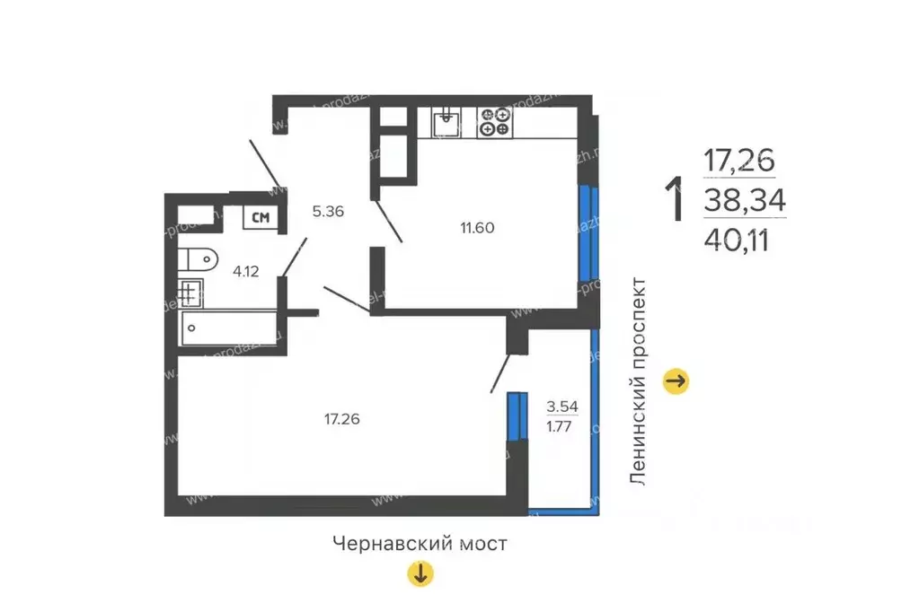 1-к кв. Воронежская область, Воронеж Перекопская ул., 1 (40.11 м) - Фото 0