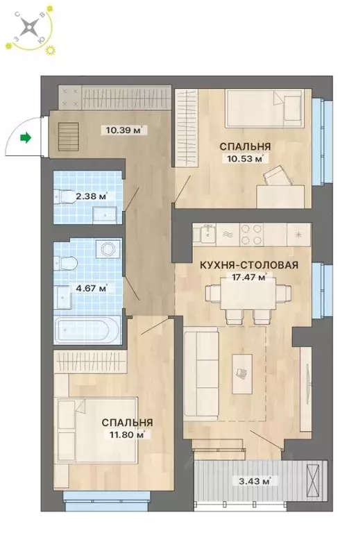 2-к кв. Свердловская область, Екатеринбург ул. Академика Парина (60.67 ... - Фото 0