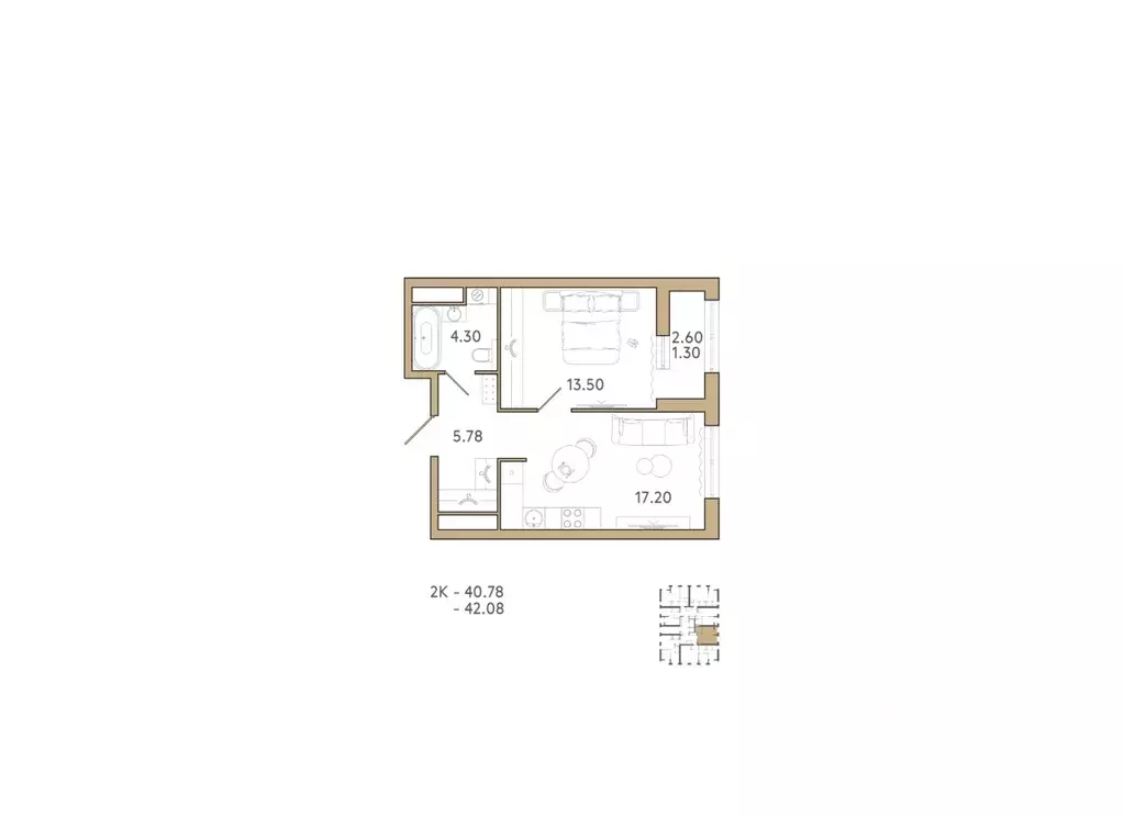 1-к кв. Пензенская область, Пенза Академия жилой комплекс (42.08 м) - Фото 1