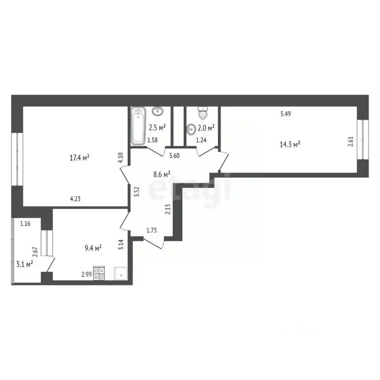 2-к кв. Ростовская область, Таганрог Большой Садовый пер., 13к5 (53.1 ... - Фото 2