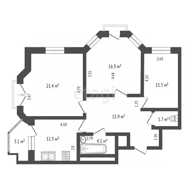 3-к кв. Тюменская область, Тюмень Первомайская ул., 50 (83.5 м) - Фото 1