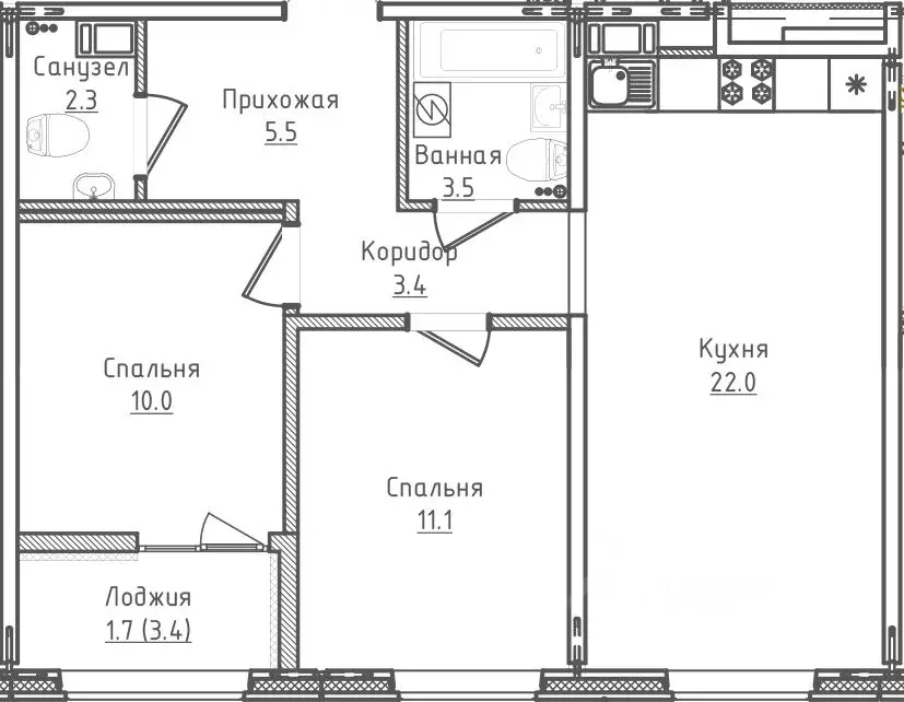 2-к кв. Новгородская область, Великий Новгород ул. Королева, 13 (59.5 ... - Фото 1