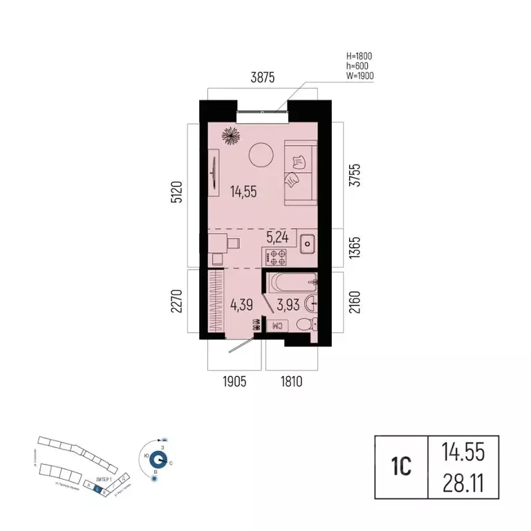 1-к кв. Башкортостан, Уфа Глумилино-1 мкр, Новатор жилой комплекс ... - Фото 1