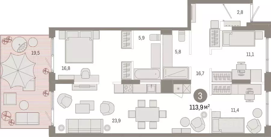 3-к кв. Омская область, Омск  (113.91 м) - Фото 1