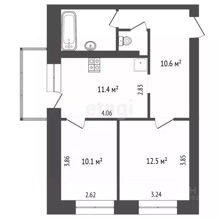 2-к кв. Вологодская область, Вологда ул. Гагарина, 51А (52.0 м) - Фото 2