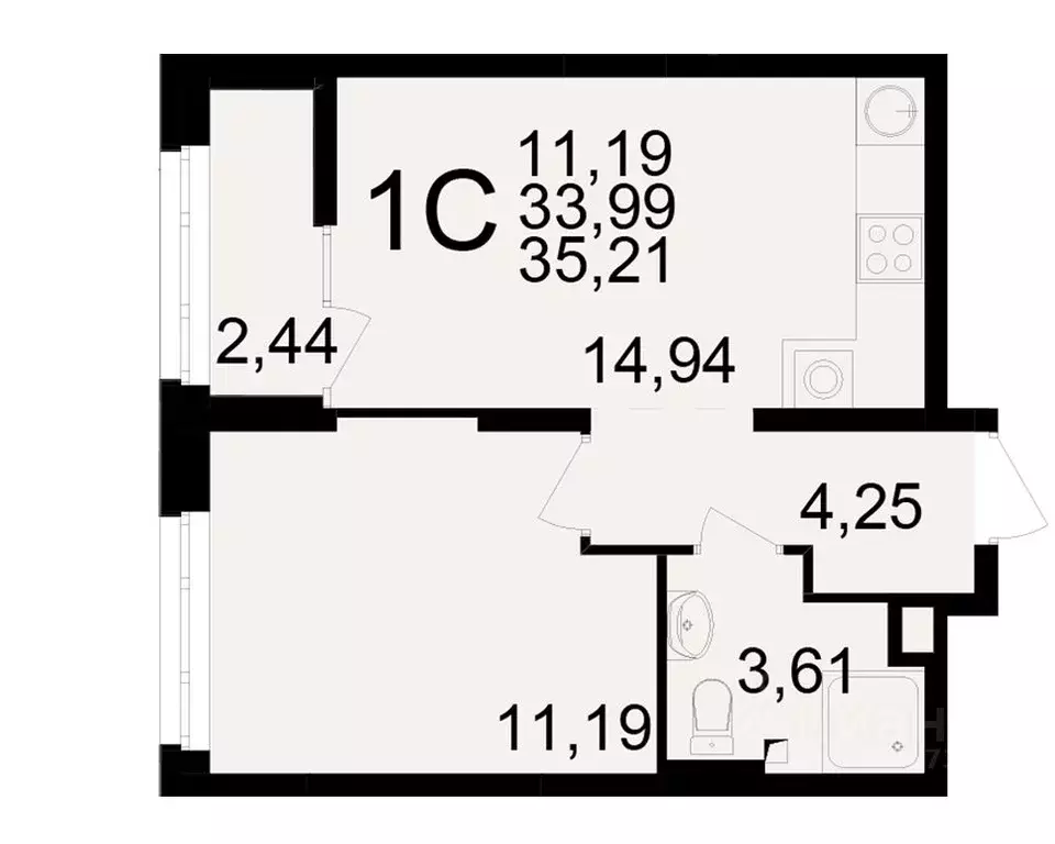 1-к кв. Рязанская область, Рязань Аура жилой комплекс (33.99 м) - Фото 1