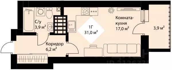 Студия Свердловская область, Екатеринбург Эльмаш жилрайон, Веер Парк ... - Фото 0