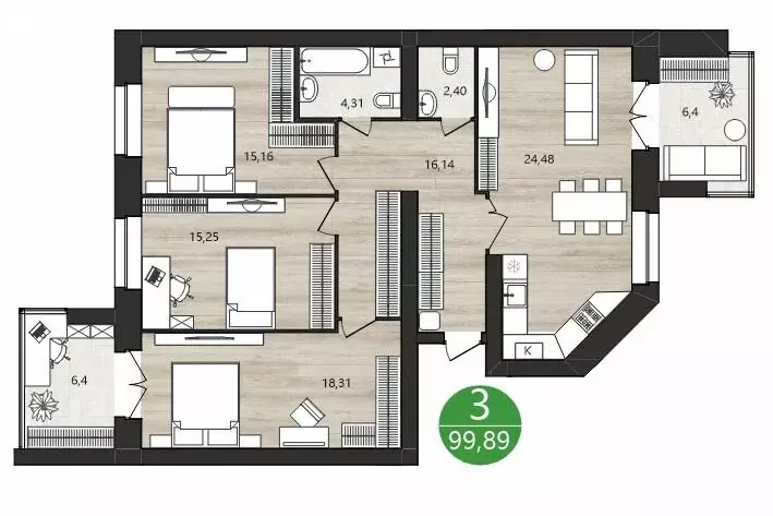 3-комнатная квартира: Ярославль, Клубная улица, 18 (99.89 м) - Фото 1