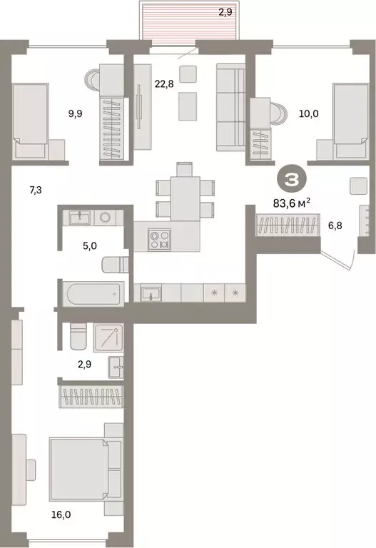 3-комнатная квартира: Екатеринбург, жилой район Сортировочный, ... - Фото 1