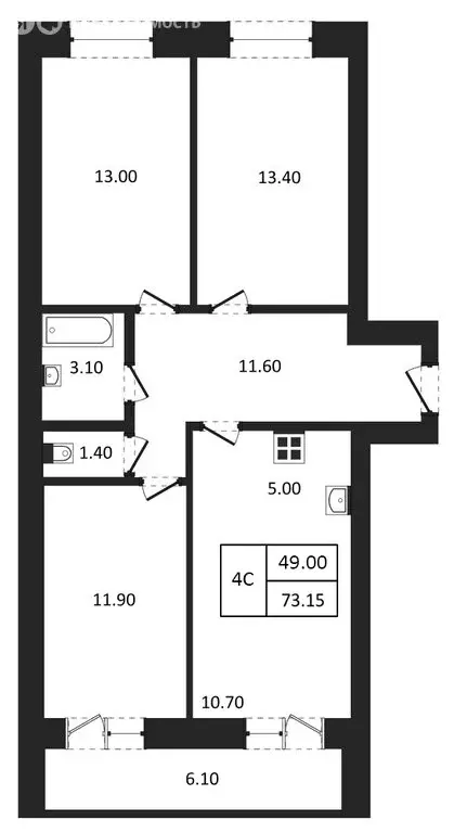 4-комнатная квартира: Новосибирск, улица Семёна Иоаниди, 5 (73.15 м) - Фото 0
