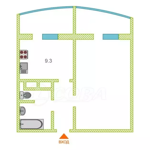 1-комнатная квартира: Тюмень, улица Константина Посьета, 9 (38 м) - Фото 2