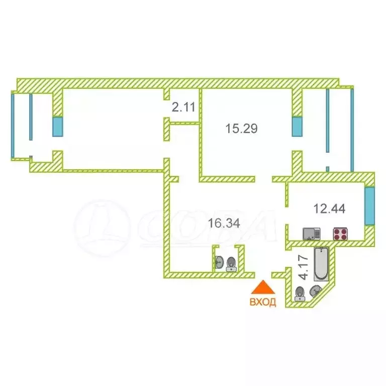 2-комнатная квартира: Тюмень, улица Прокопия Артамонова, 9 (82 м) - Фото 2