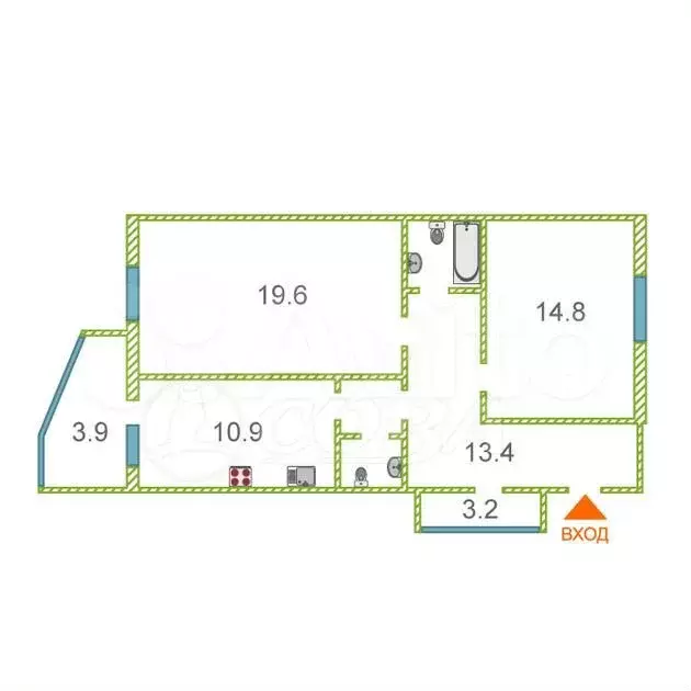 2-к. квартира, 70 м, 9/10 эт. - Фото 0