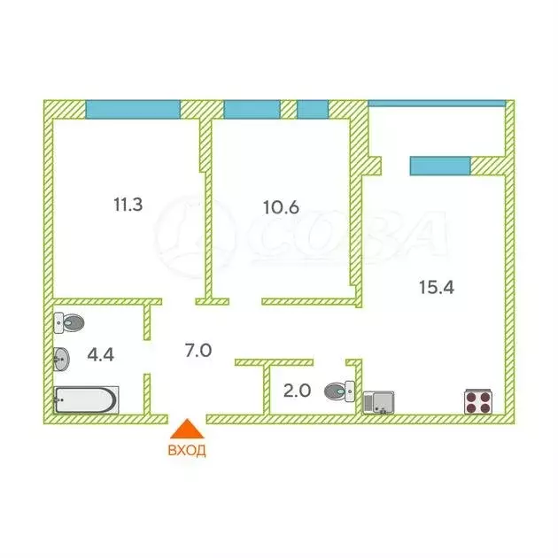 2-комнатная квартира: Тюмень, Полевая улица, 117к4 (52.5 м) - Фото 0