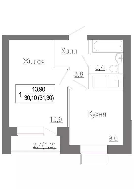 1-комнатная квартира: деревня Сабурово, жилой комплекс ЗаМитино (31.3 ... - Фото 0
