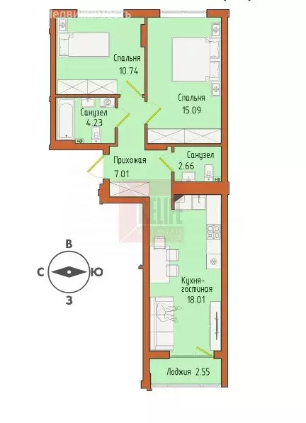 2-комнатная квартира: ул. Станционная (60.24 м) - Фото 0