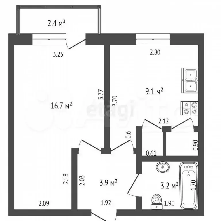 1-к. квартира, 34,4 м, 2/3 эт. - Фото 0