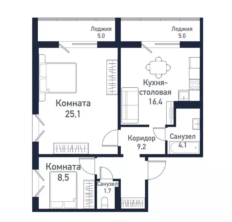 2-комнатная квартира: посёлок Западный, улица имени Капитана Ефимова, ... - Фото 2