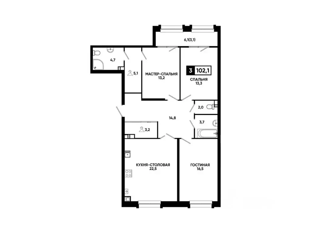 2-к кв. Ставропольский край, Кисловодск ул. Катыхина, 185с4 (102.1 м) - Фото 2