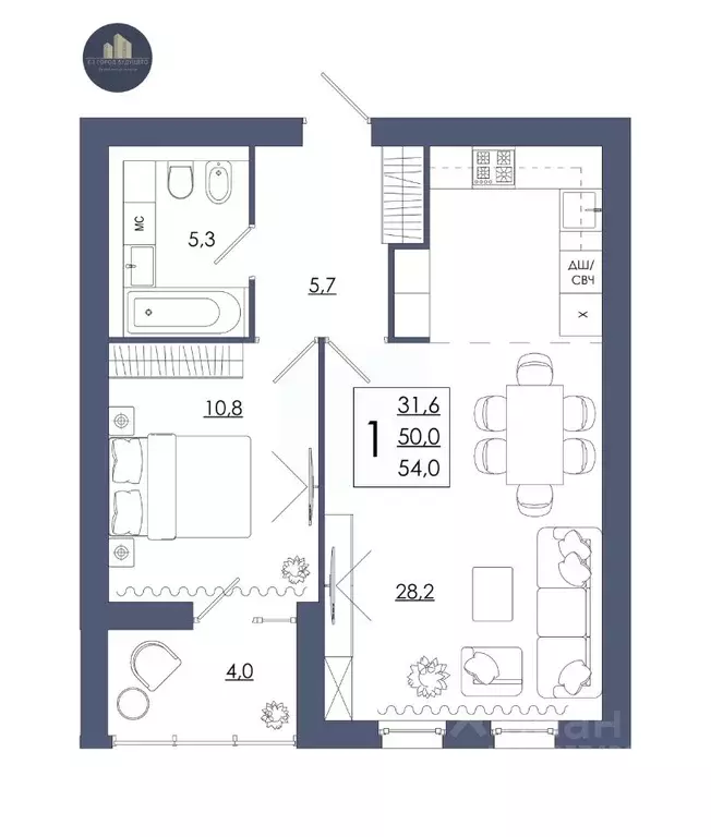 1-к кв. Смоленская область, Смоленск ул. 2-я Киевская, 20Ак1 (54.0 м) - Фото 1