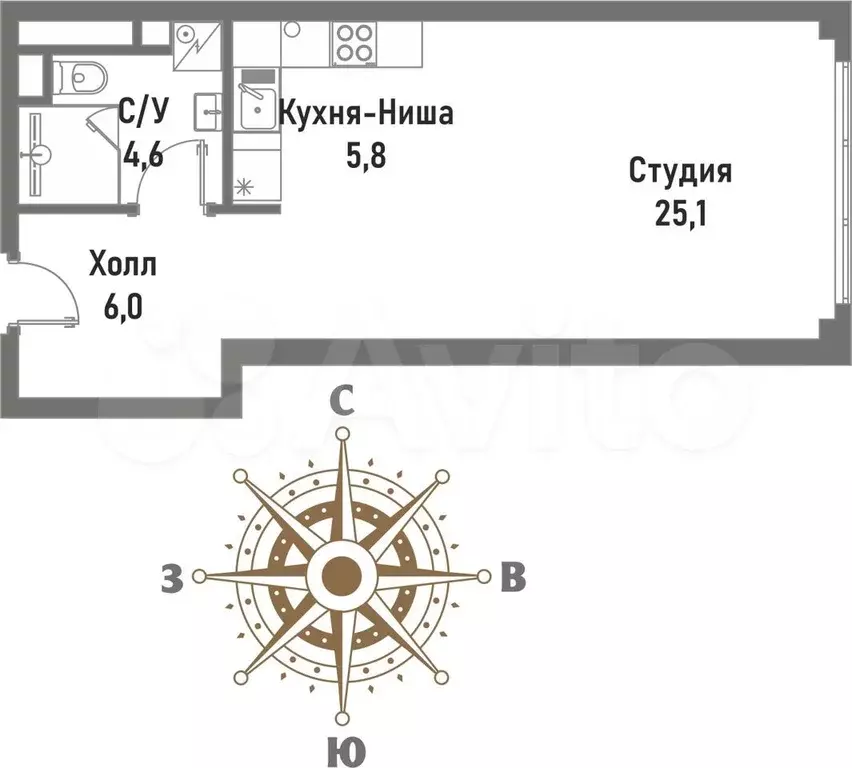 Квартира-студия, 41,5 м, 4/20 эт. - Фото 0