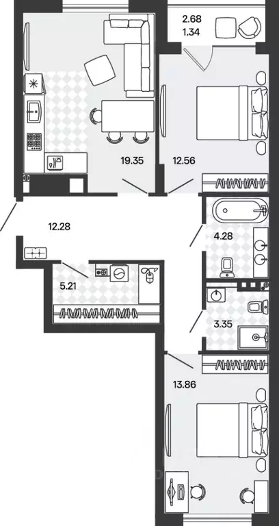 2-к кв. Калининградская область, Гурьевский муниципальный округ, пос. ... - Фото 1