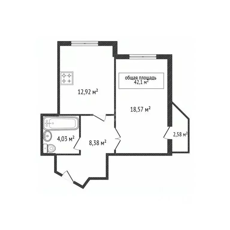 1-к кв. Брянская область, Брянск Красноармейская ул., 42 (42.1 м) - Фото 1