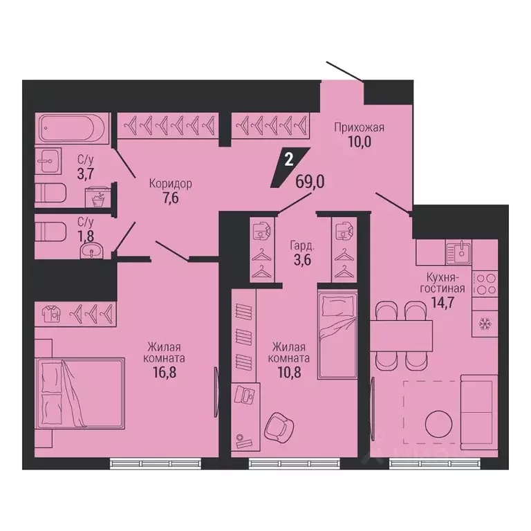 2-к кв. Свердловская область, Екатеринбург Вторчермет жилрайон,  (69.0 ... - Фото 0