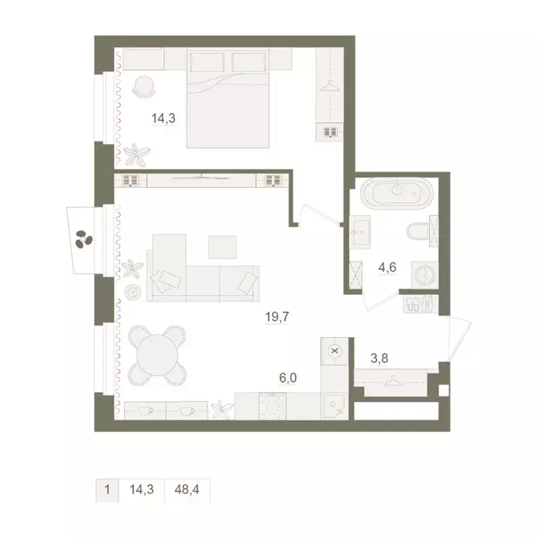 1-к кв. Башкортостан, Уфа Родина Парк жилой комплекс (48.4 м) - Фото 1