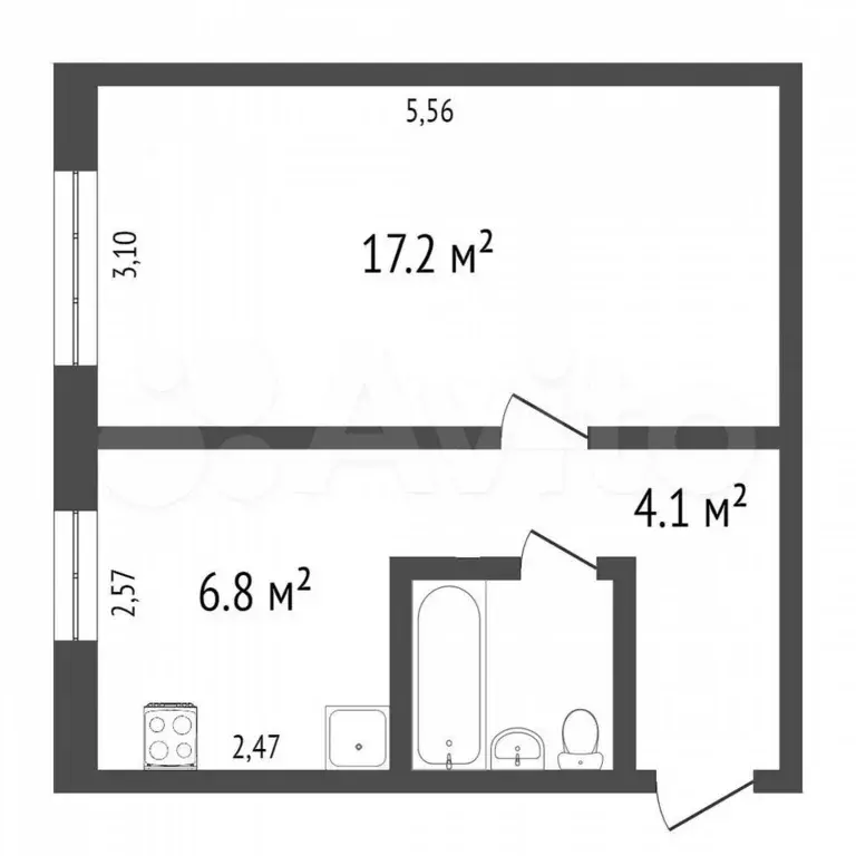 1-к. квартира, 31,1 м, 1/5 эт. - Фото 0