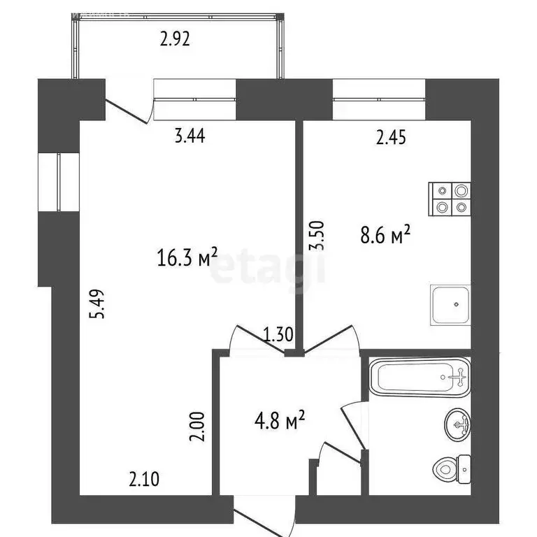 1-комнатная квартира: Омск, улица Пушкина, 140 (33.3 м) - Фото 1