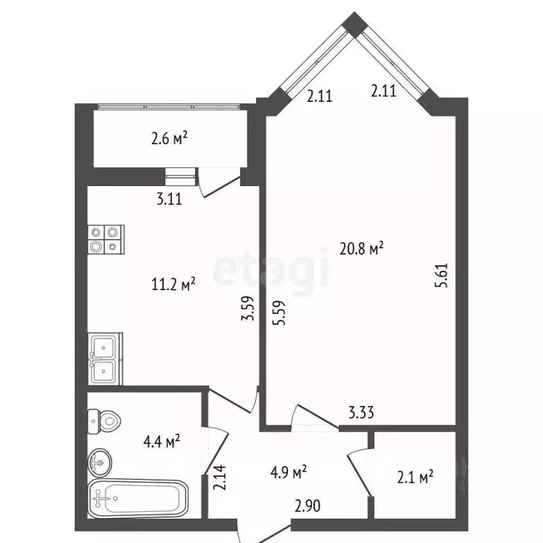1-к кв. Санкт-Петербург Выборгское ш., 15 (43.4 м) - Фото 2