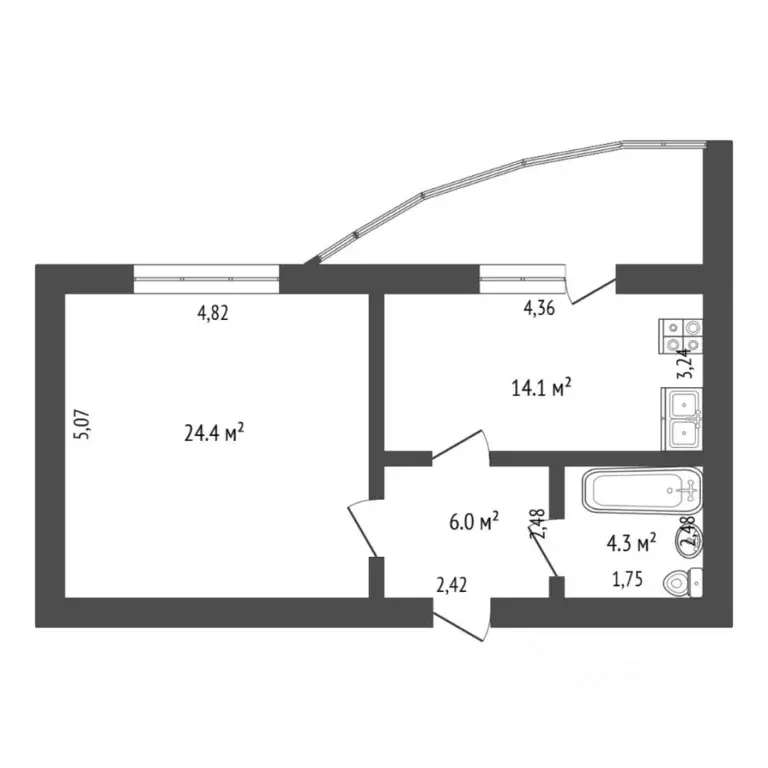 1-к кв. Тюменская область, Тюмень Харьковская ул., 68 (48.3 м) - Фото 1