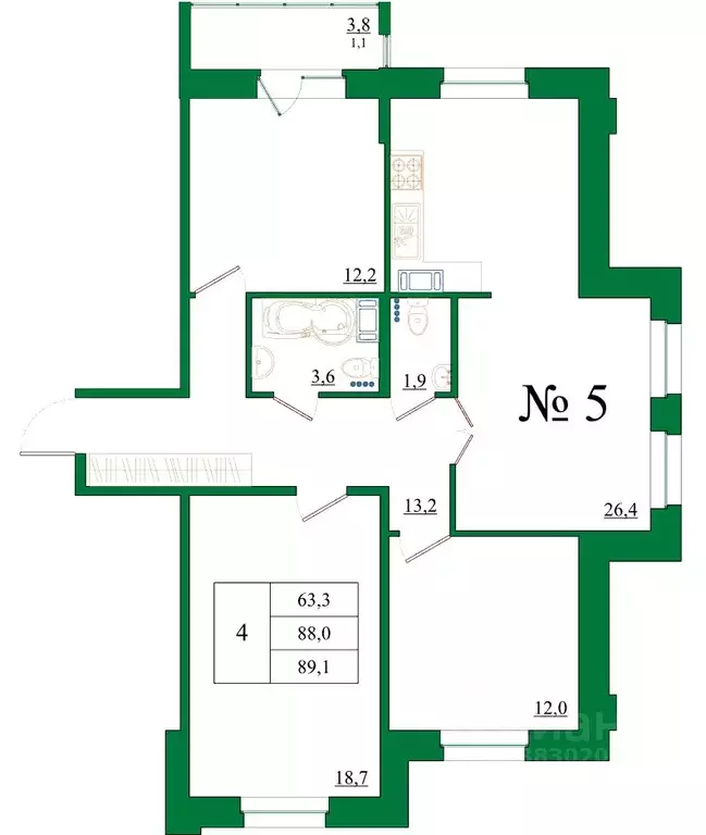 4-к кв. Ленинградская область, Гатчина Красносельское ш., 4Ак1 (89.1 ... - Фото 1