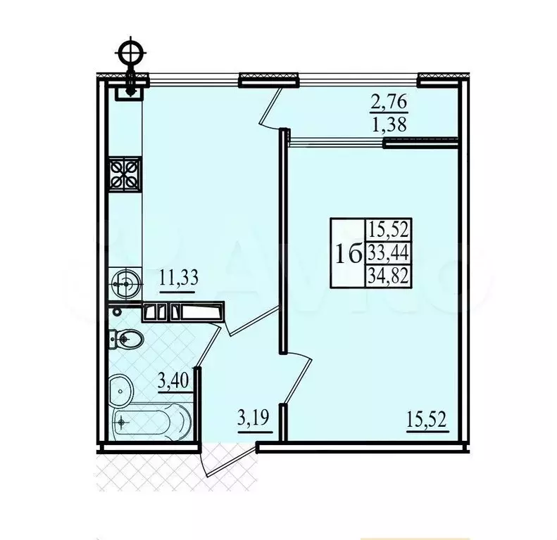 1-к. квартира, 34,8 м, 8/12 эт. - Фото 0