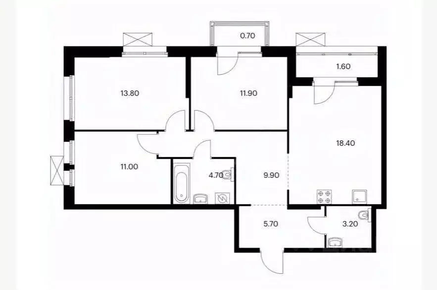 3-к кв. Тюменская область, Тюмень Полевая ул., 117к8 (78.6 м) - Фото 1