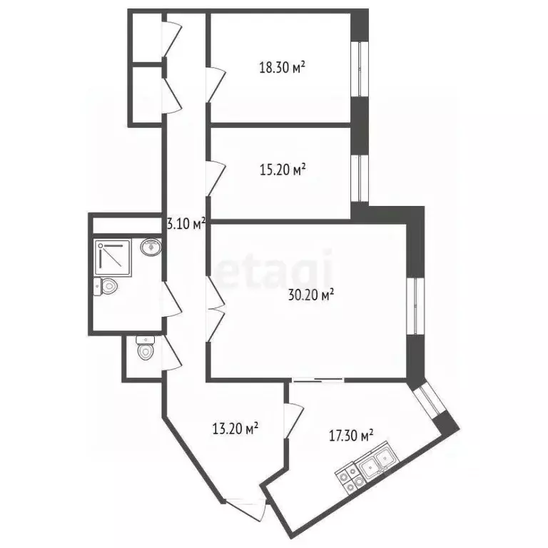 3-к кв. Санкт-Петербург аллея Поликарпова, 2 (97.3 м) - Фото 1