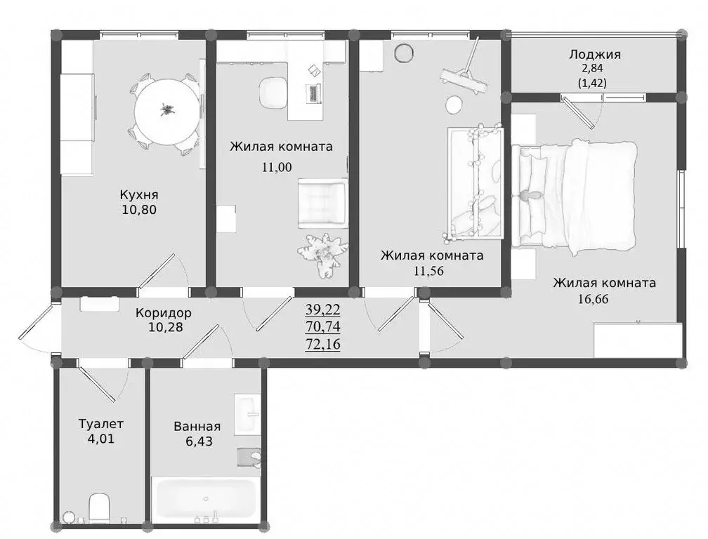 3-комнатная квартира: Керчь, ЖК Образцово, 6 (72.16 м) - Фото 1